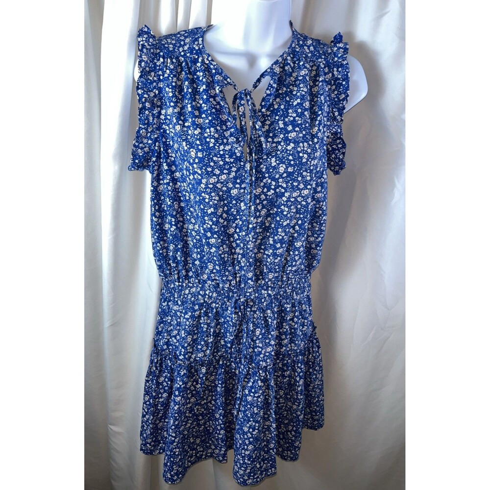 Pinch Women’s Blue/white Floral Tiered Mini Dress Size S Smocked Waist Fairycore